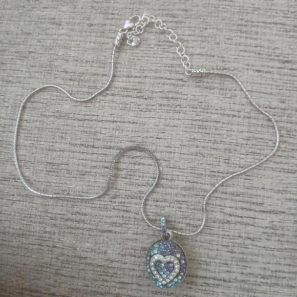 Brighton Surrender Crysyal Necklace Reversible Blue Locket Messages With Case - Picture 8 of 9